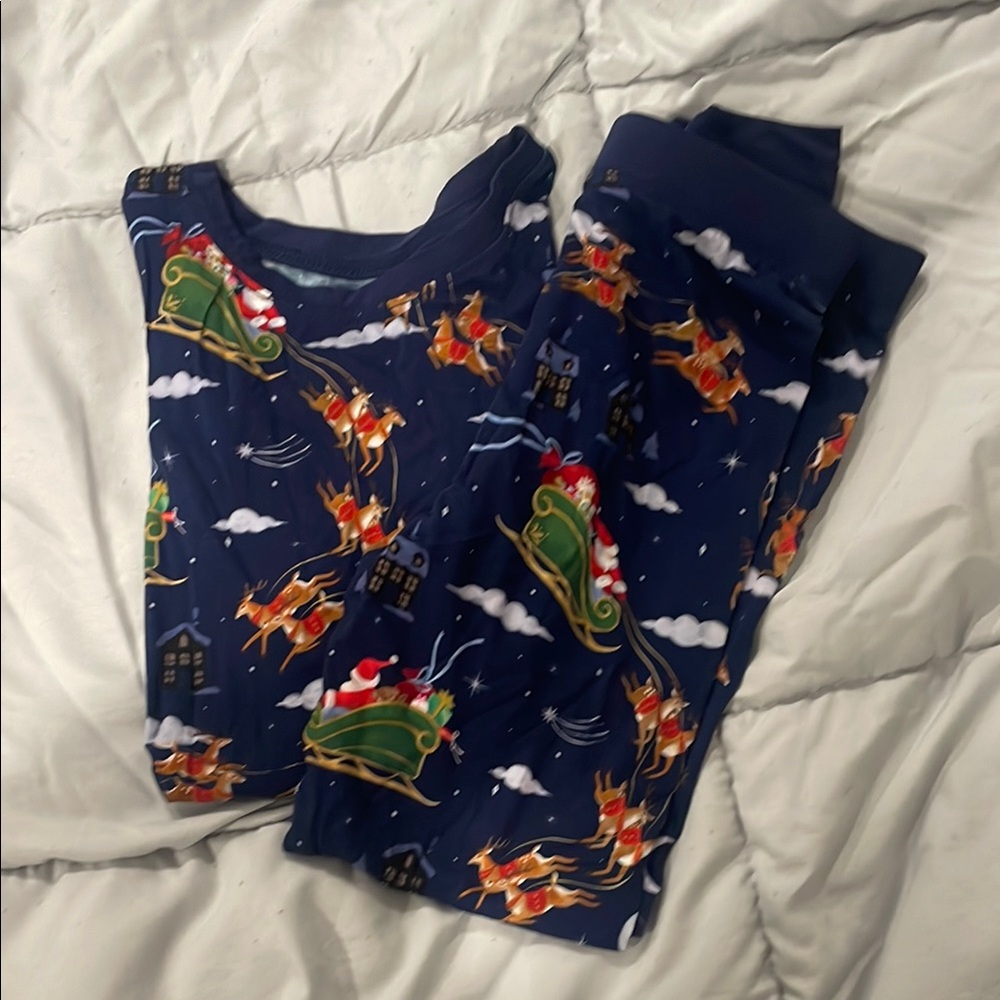 Little sleepies pajamas- Navy with Santa and Reindeer